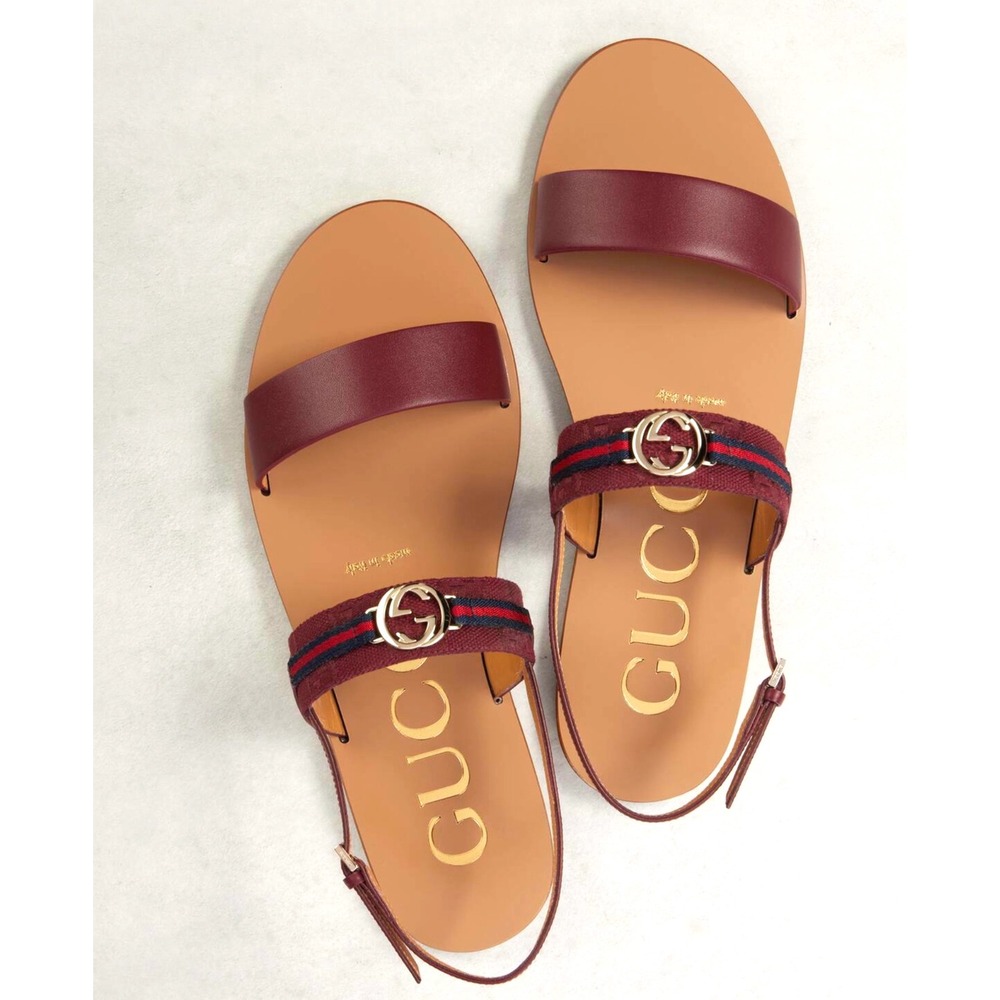 Gucci GG Women's Burgundy Leather Sandal 832447 Sz. 38.5 (US 8.5)